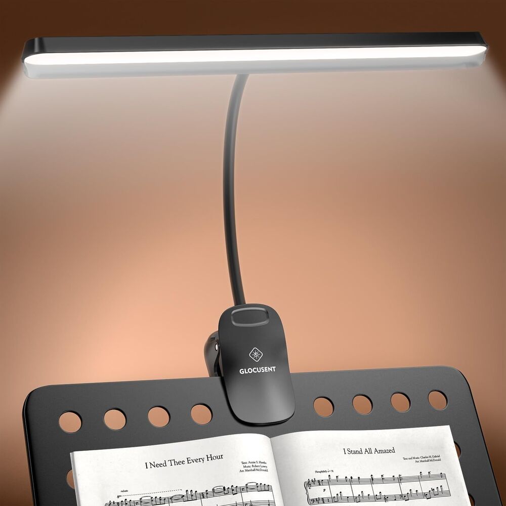 Music Stand Light, 3 Color & 5 Brightness w/ Shield, Rechargeable up to 150-Hr